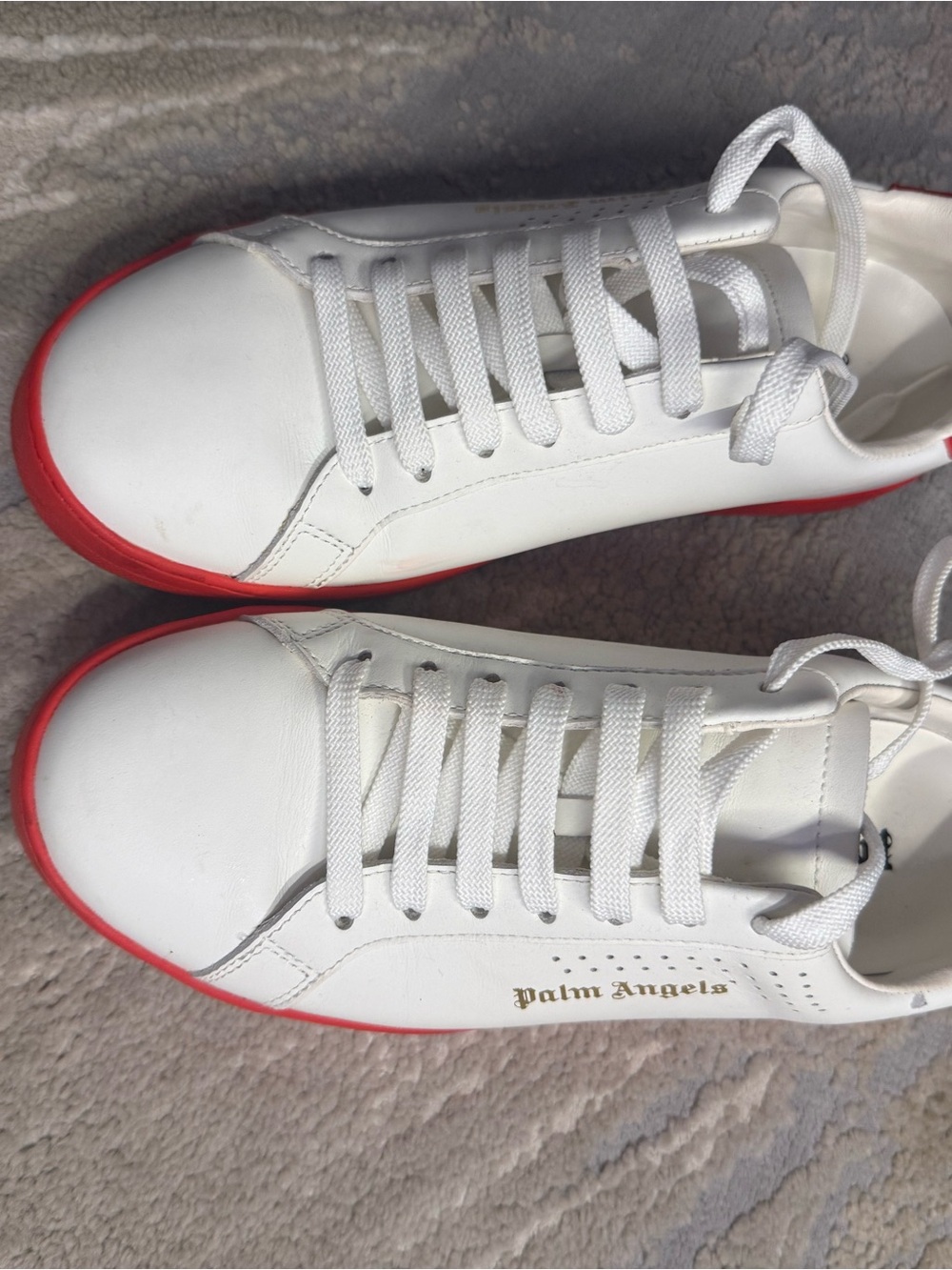 Palm Angels White Leather Low-Top Sneakers with Red Outsole